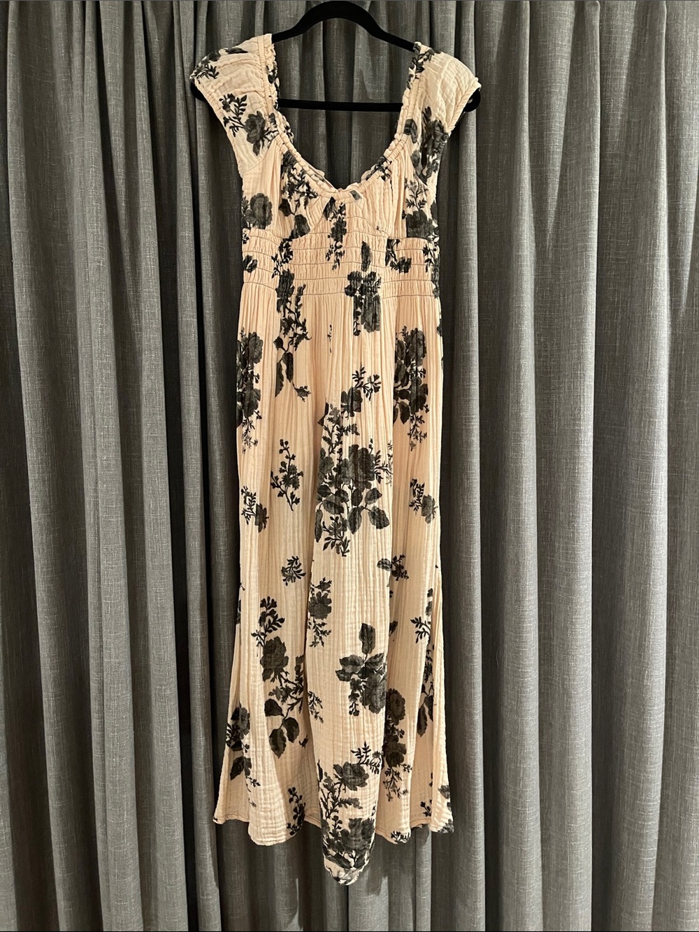Free People Peach Maxi Dress with Black Floral Print